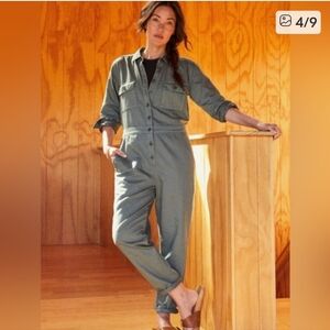 OUTERKNOWN Jumpsuit Women XS Green Long Sleeve NEW Organic Cotton Linen